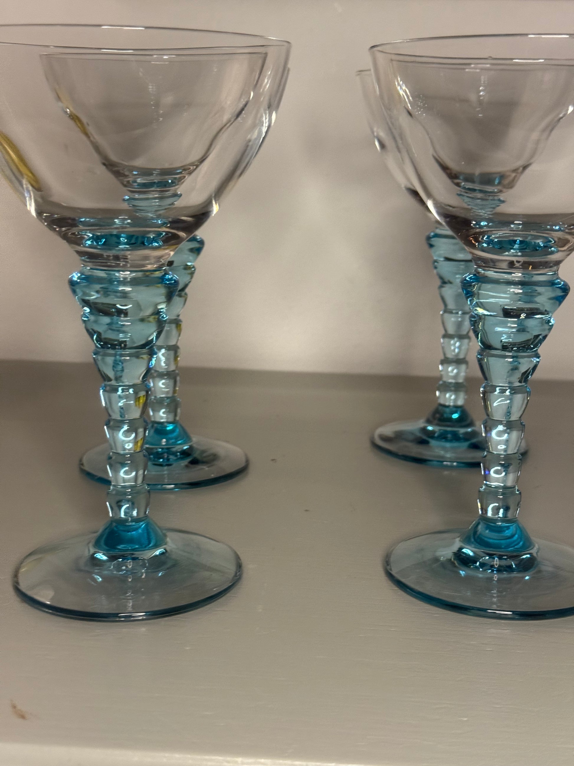 4 vintage wijnglazen blauw