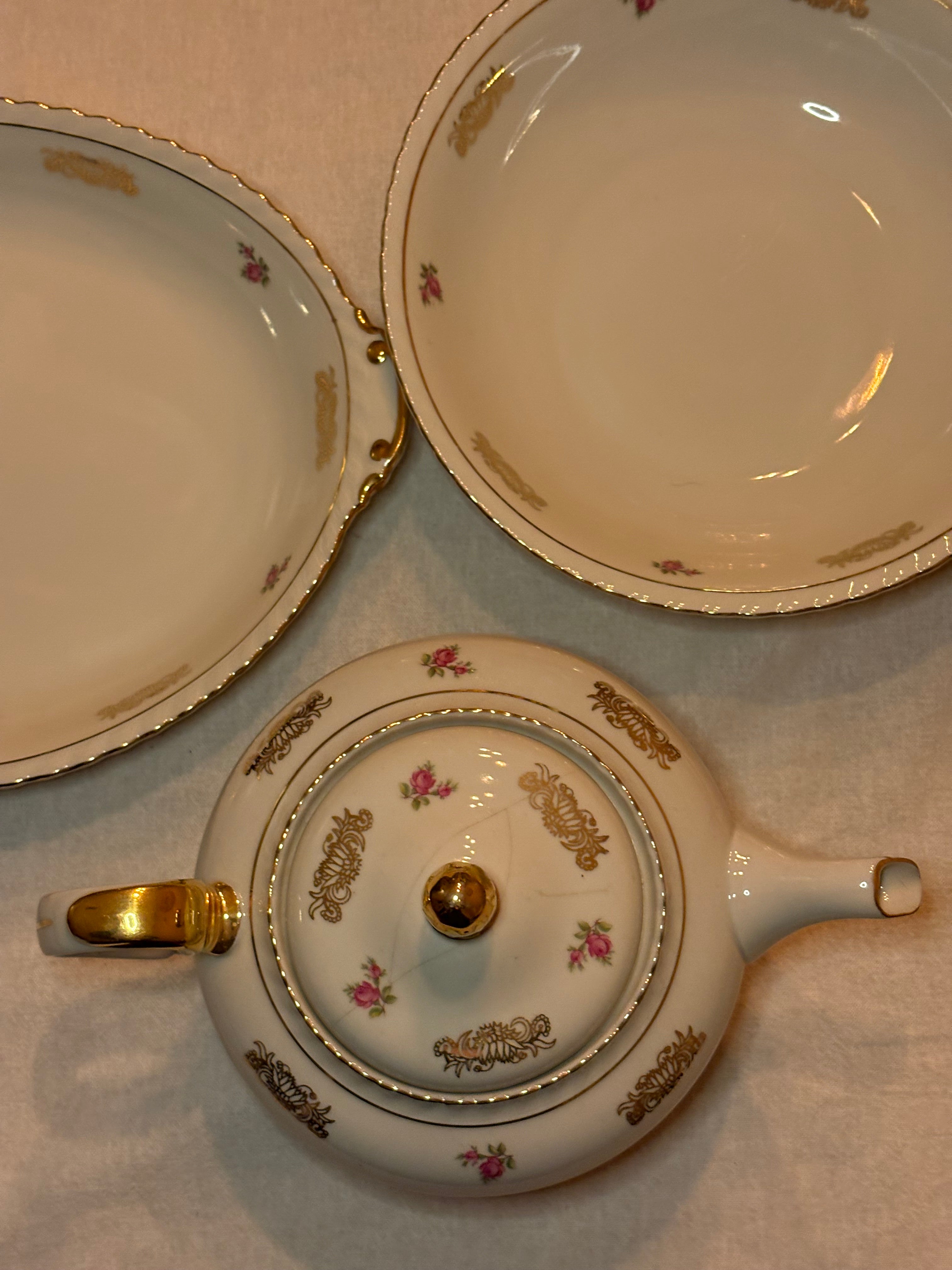 Roze rozen schalen set (& gratis thee pot)