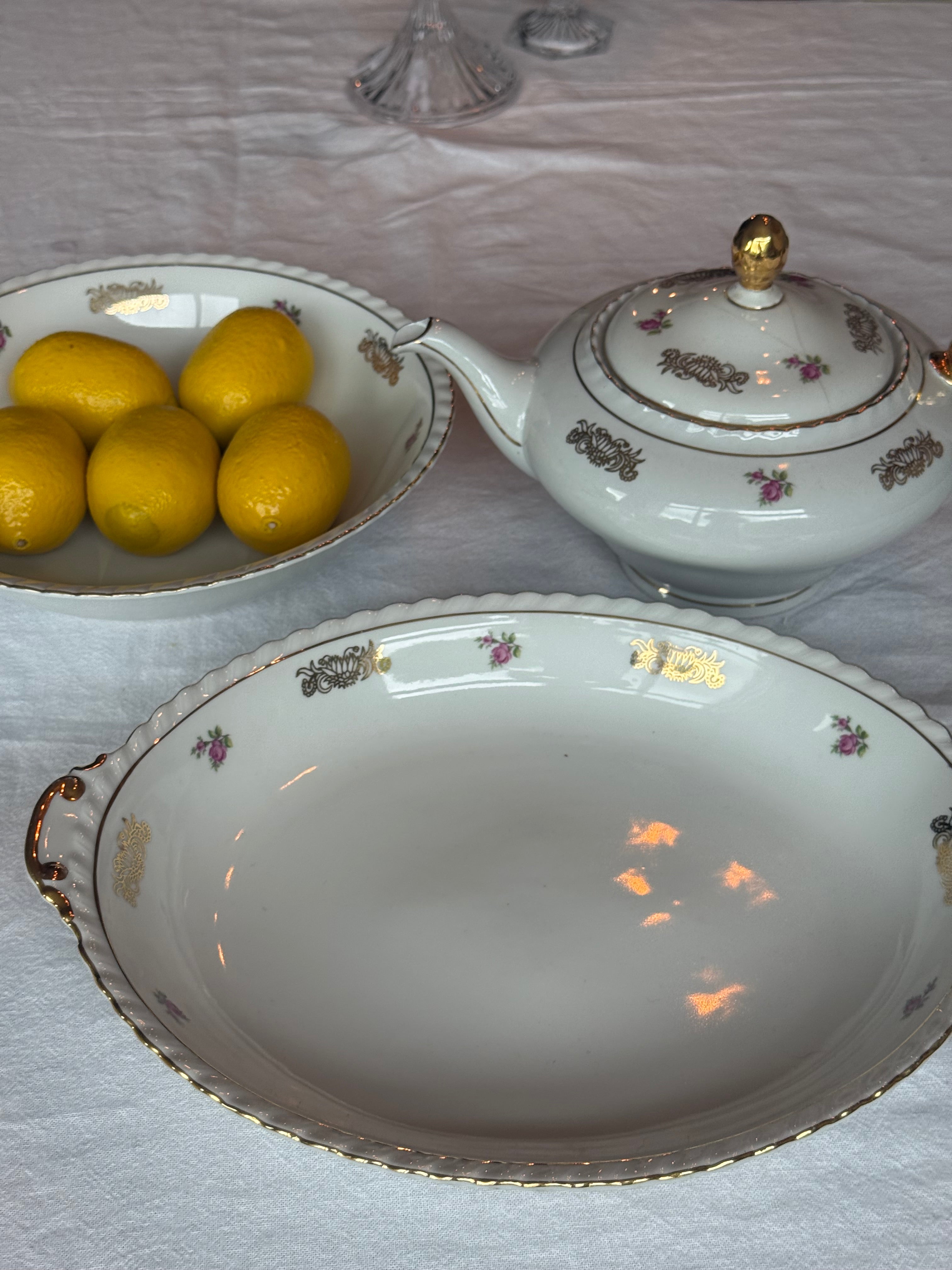 Roze rozen schalen set (& gratis thee pot)