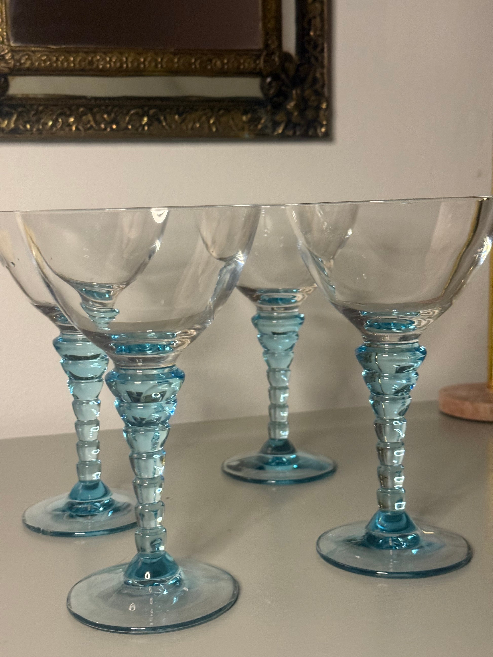 4 vintage wijnglazen blauw