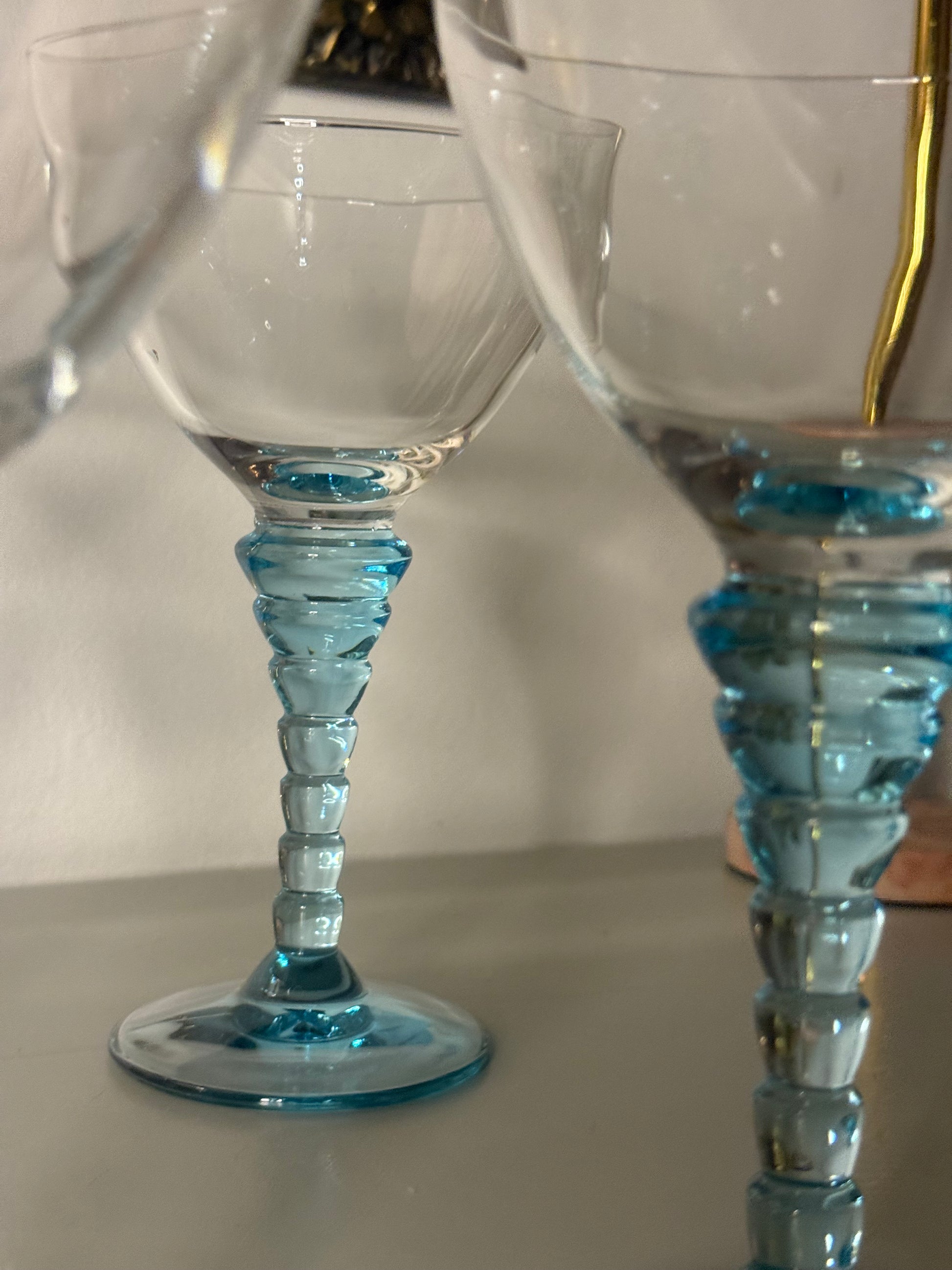 4 vintage wijnglazen blauw