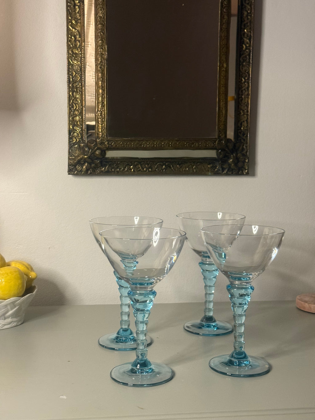 4 vintage wijnglazen blauw