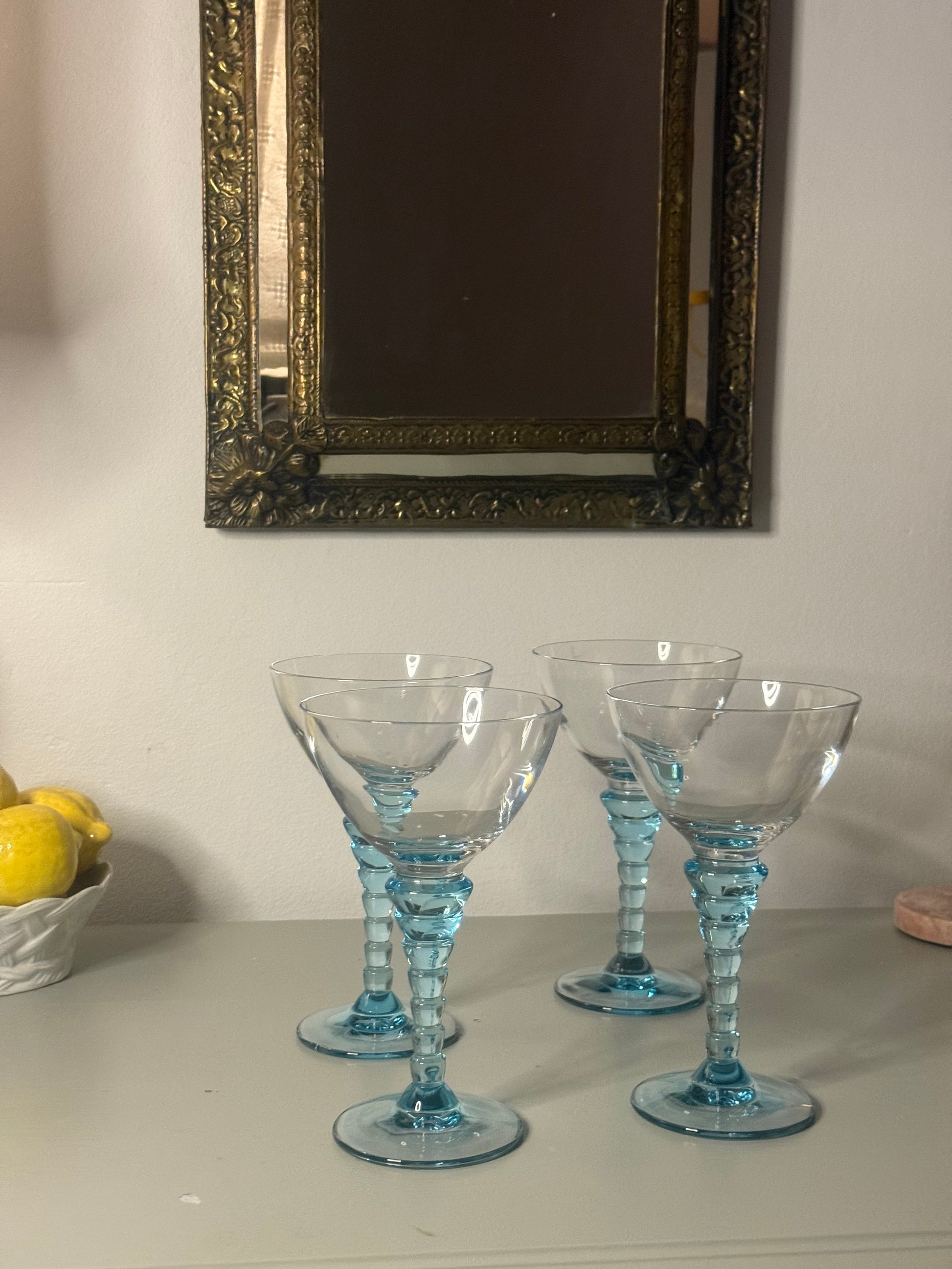 4 vintage wijnglazen blauw