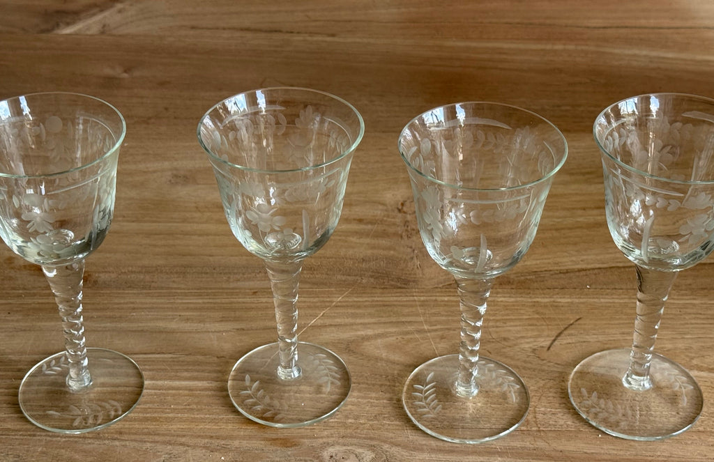 Vintage gegraveerde wijnglazen (4st.)
