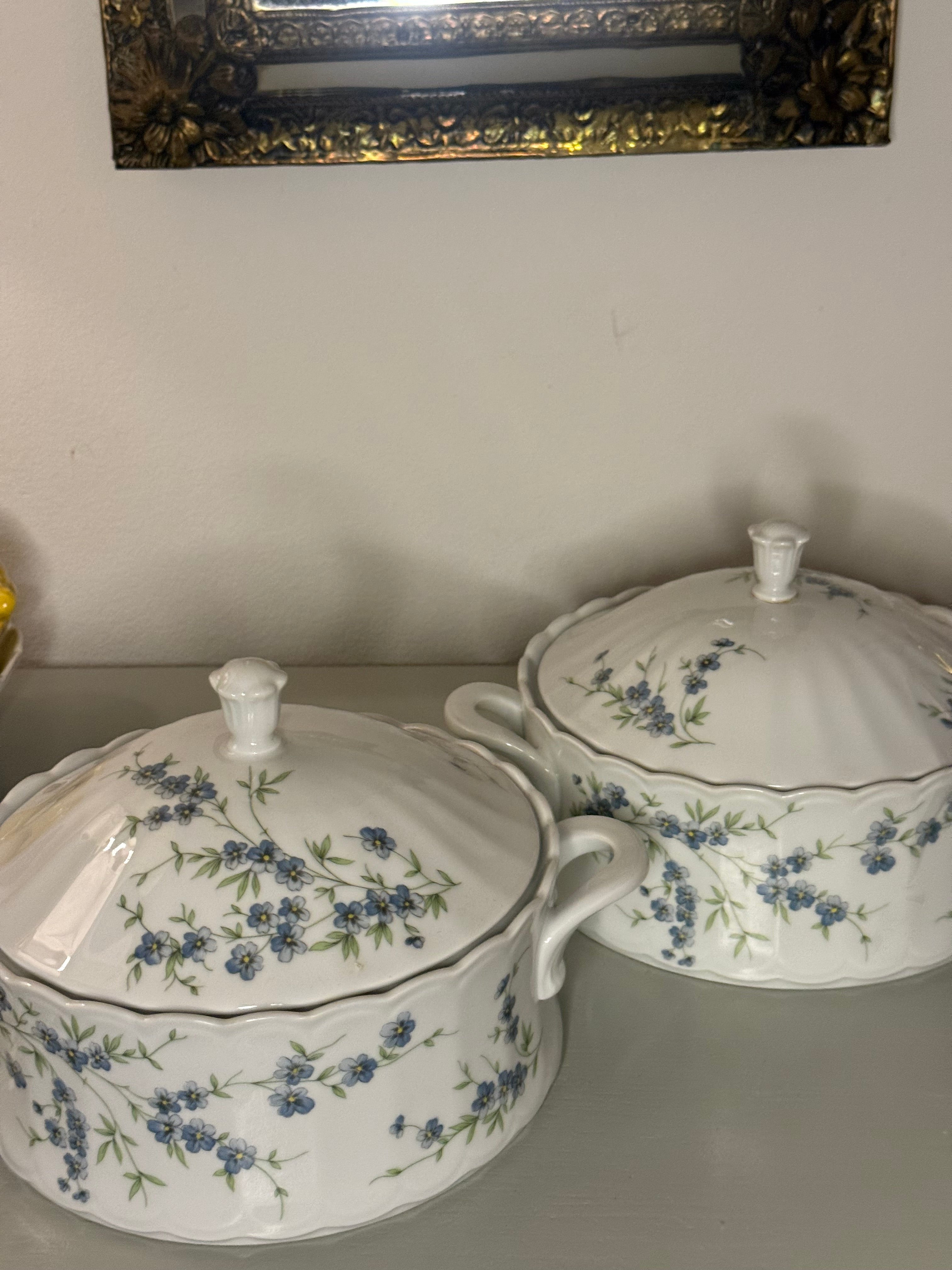 Blauwe bloemen opdek schalen 2st.