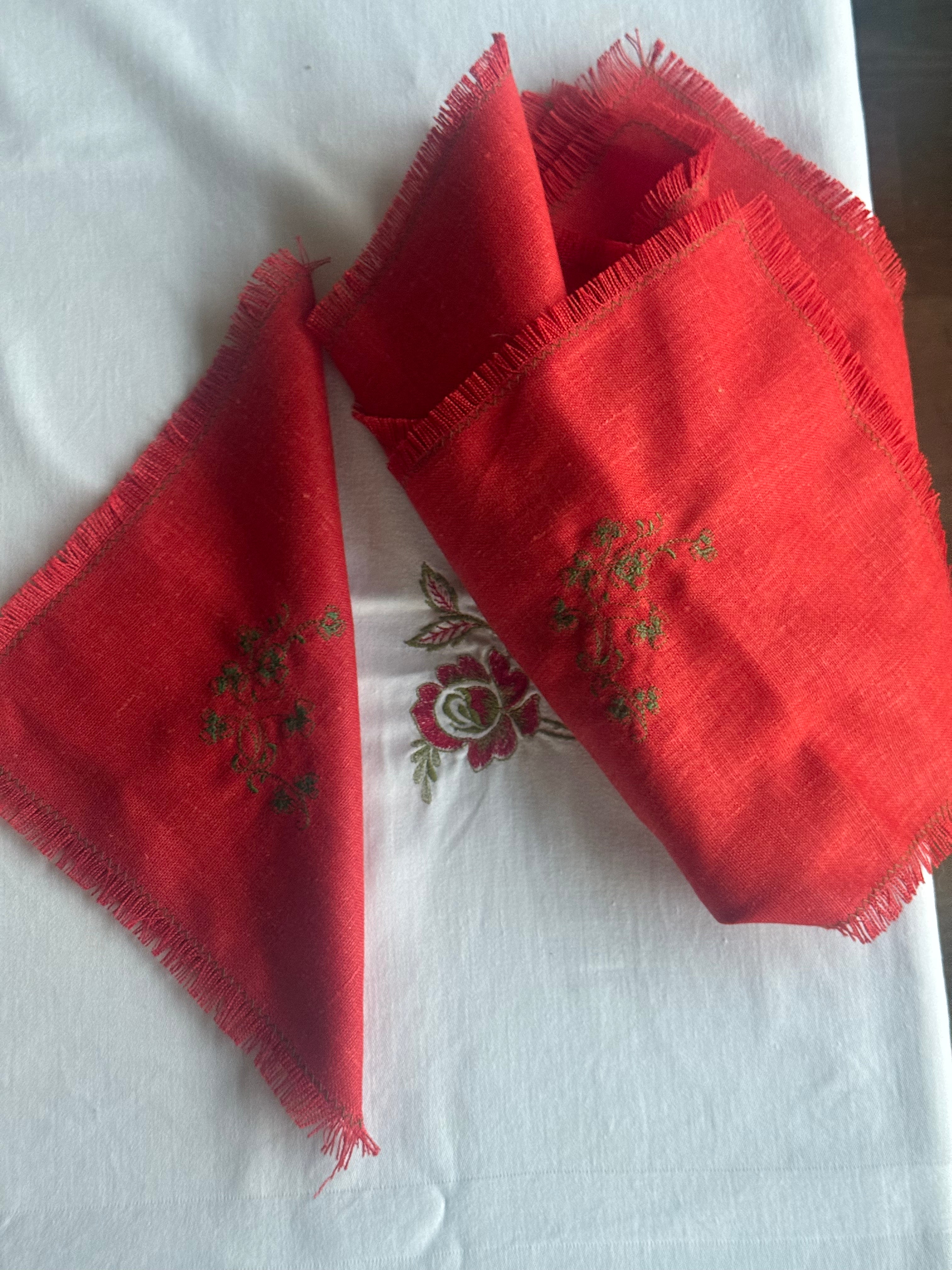 kerst servetten met groen borduursel 7st.