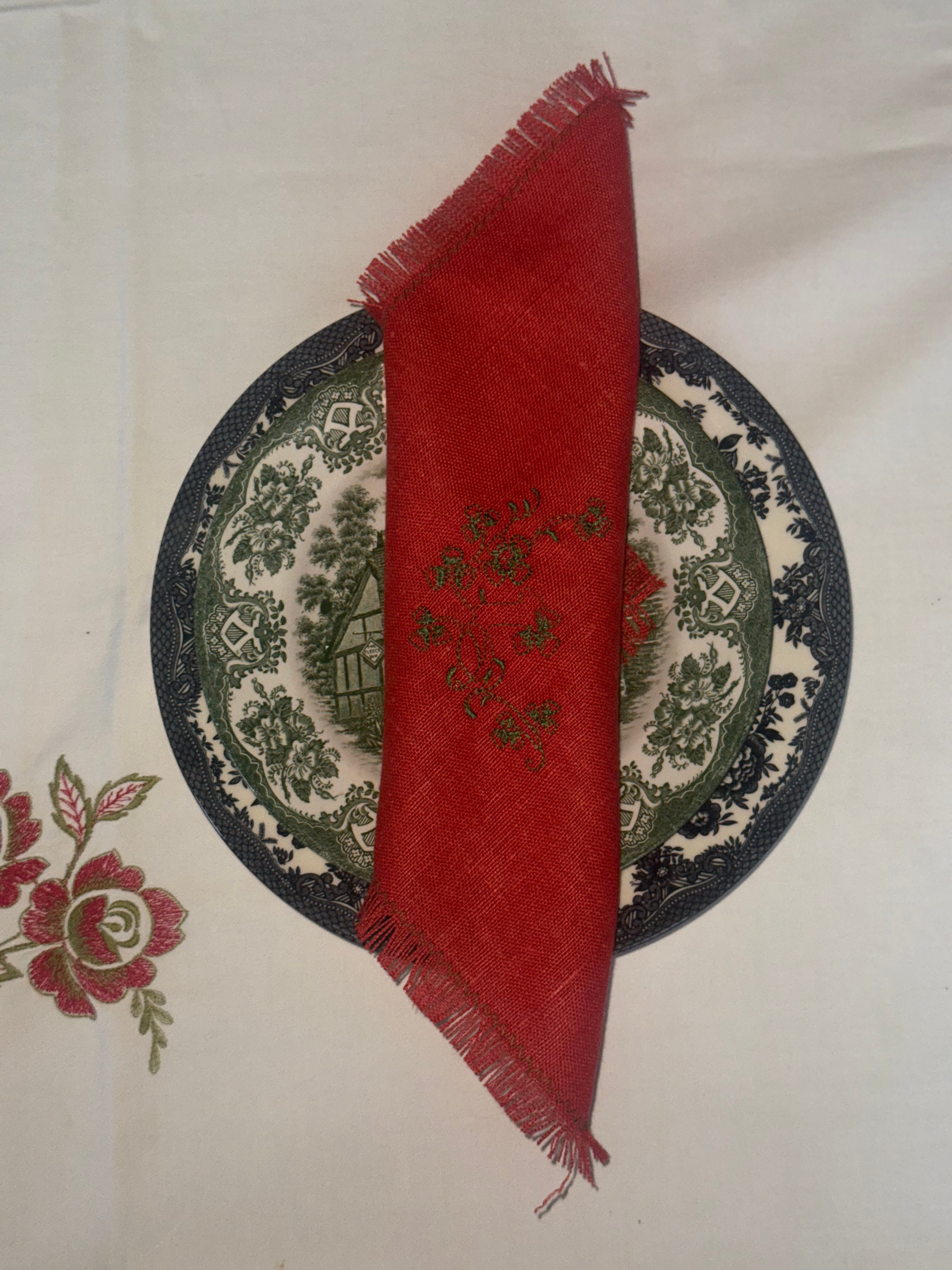 kerst servetten met groen borduursel 7st.