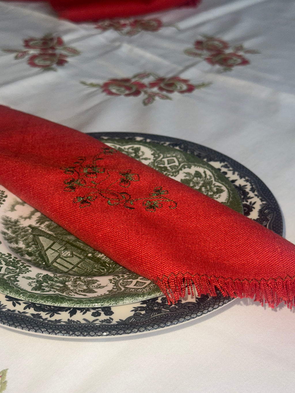 kerst servetten met groen borduursel 7st.