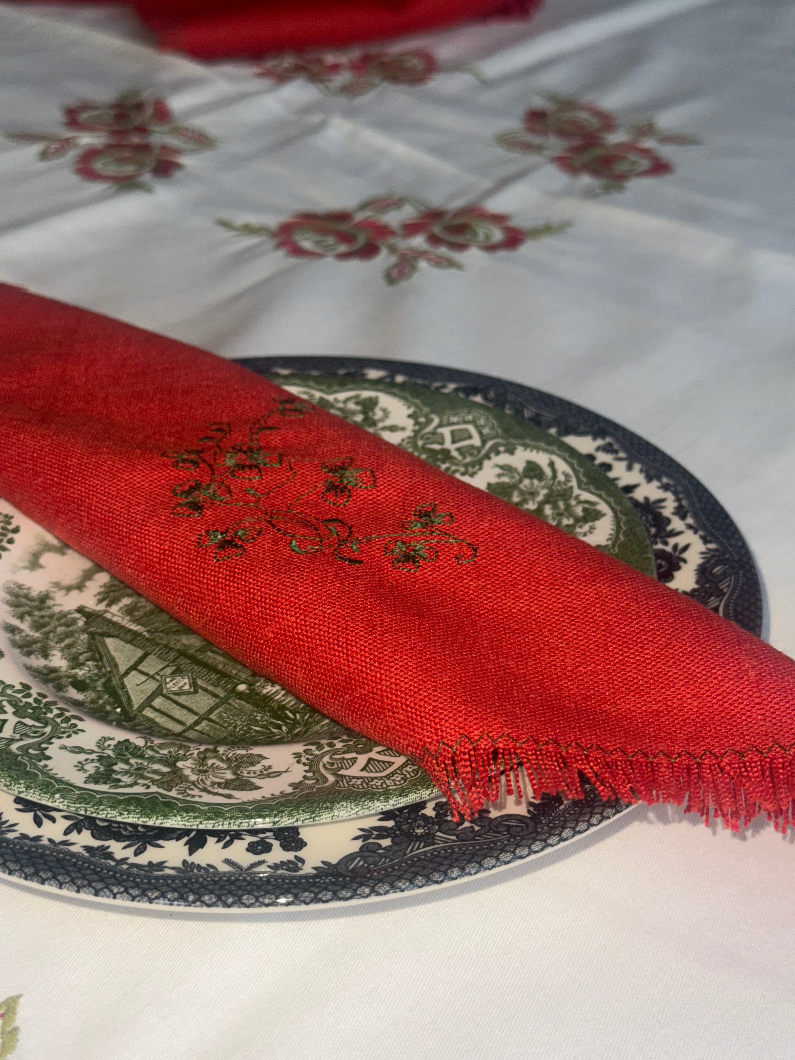 kerst servetten met groen borduursel 7st.