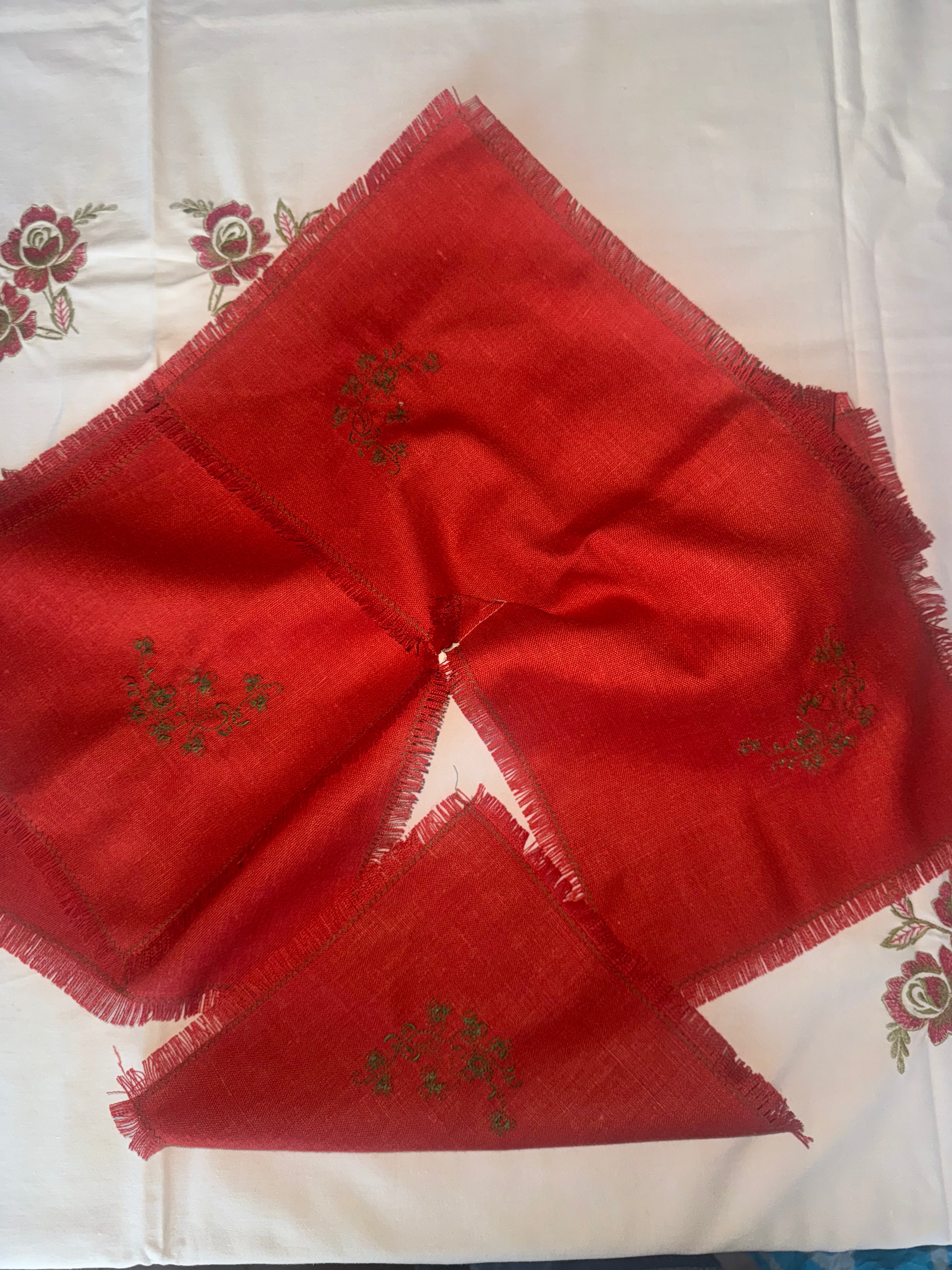 kerst servetten met groen borduursel 7st.