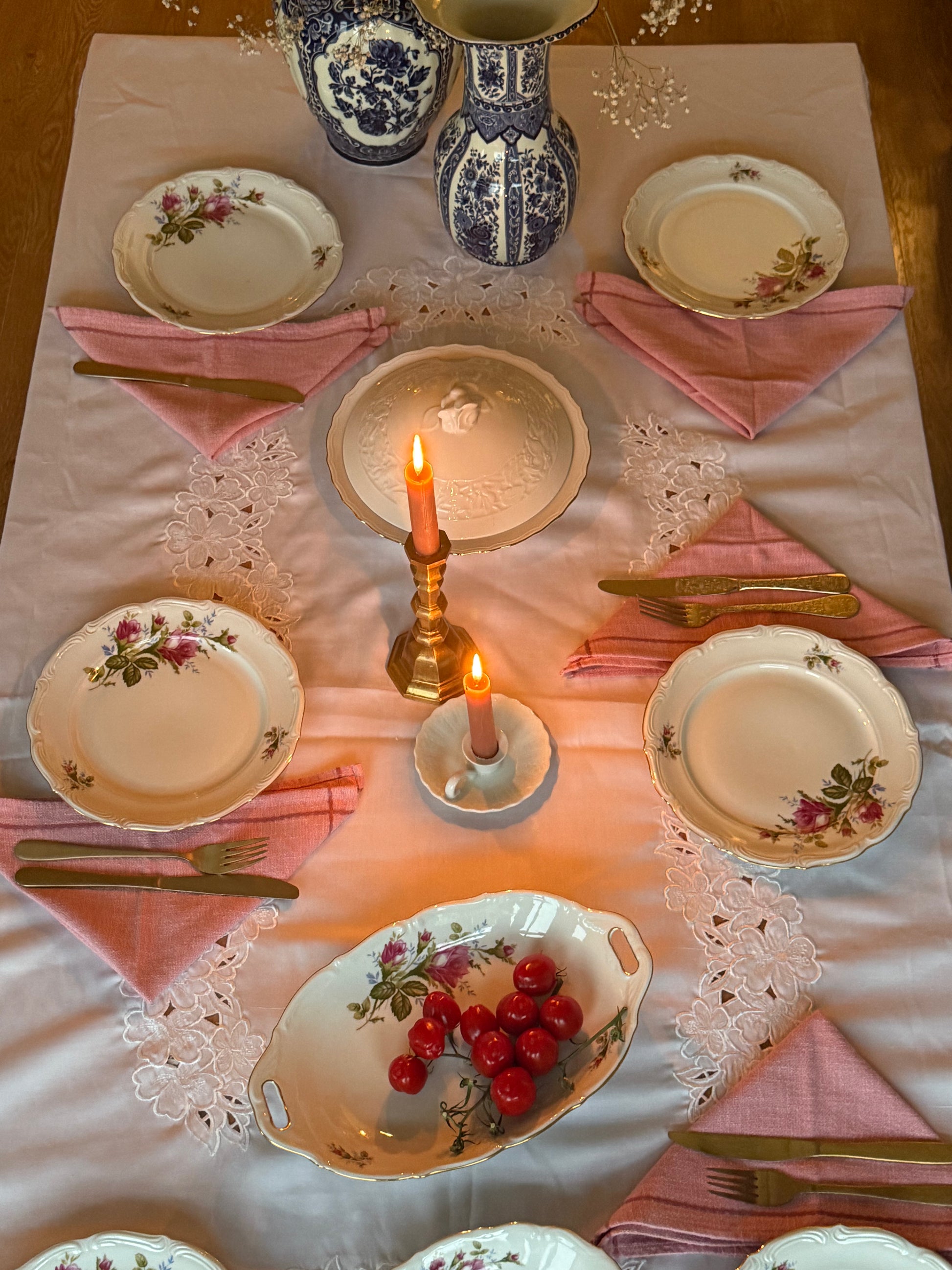 roze rozen borden set 8-delig