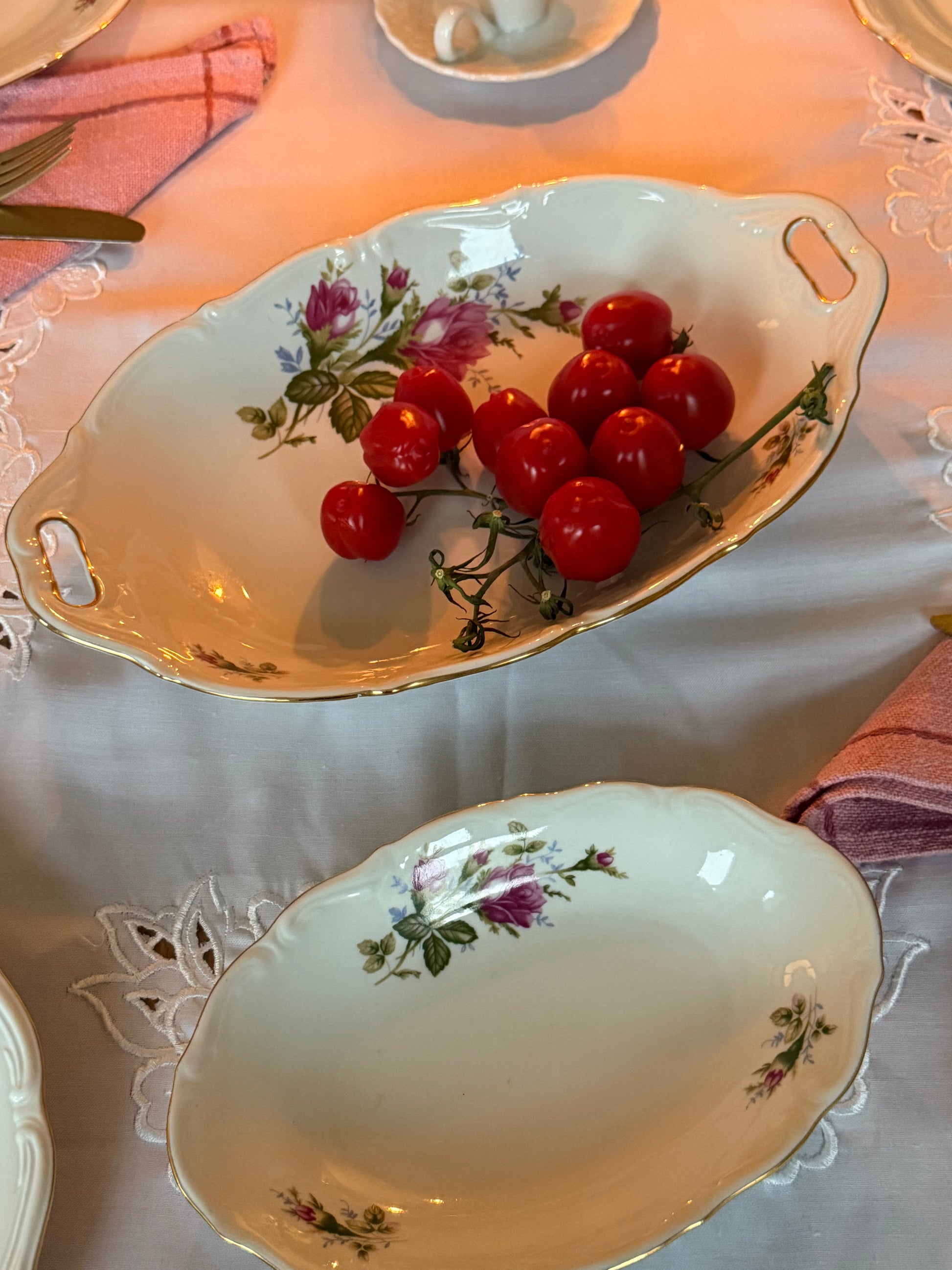 roze rozen borden set 8-delig