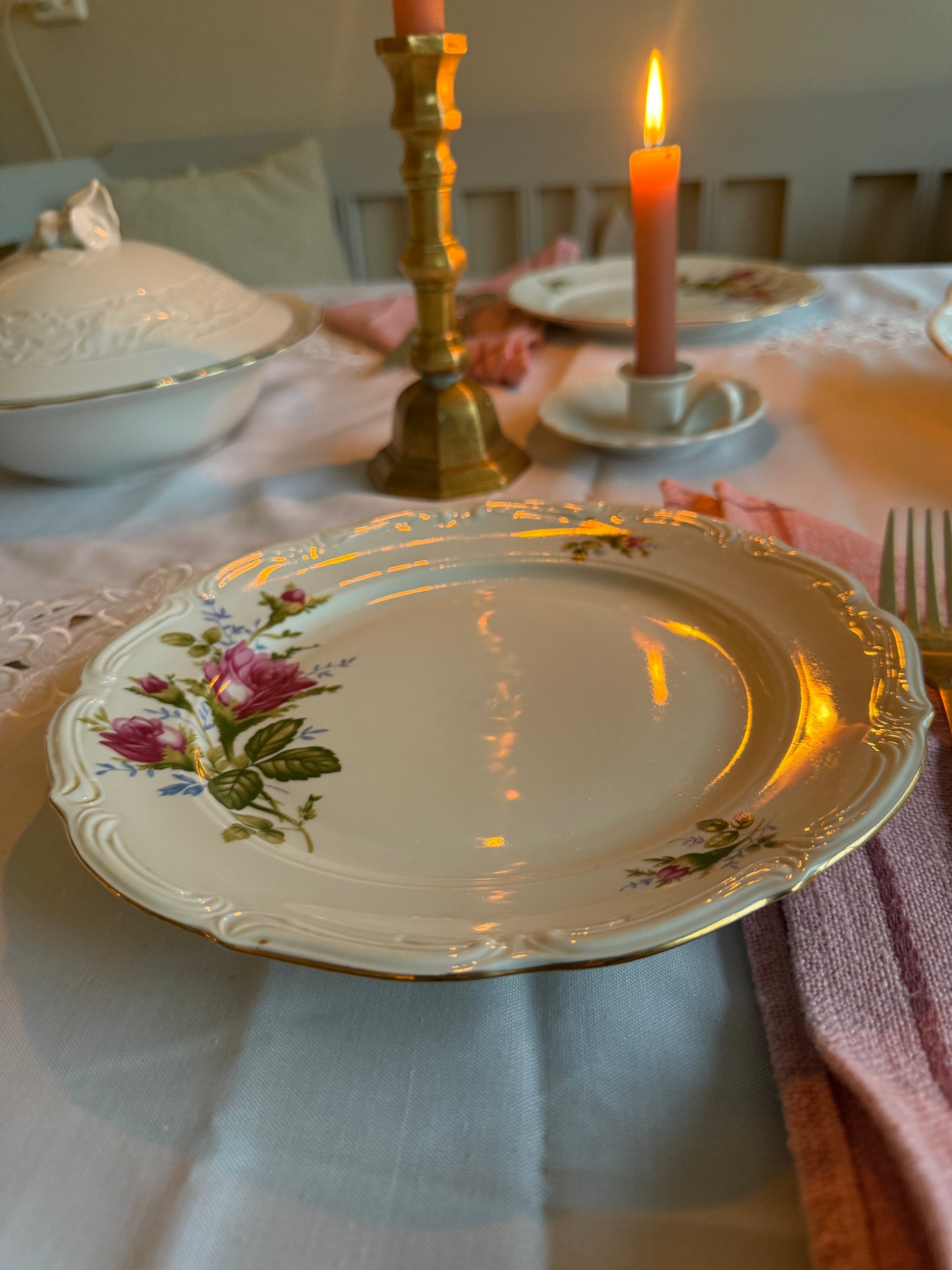 roze rozen borden set 8-delig