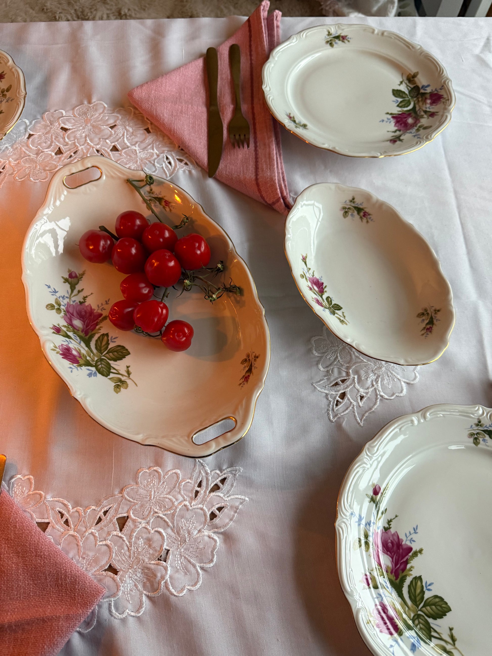 roze rozen borden set 8-delig