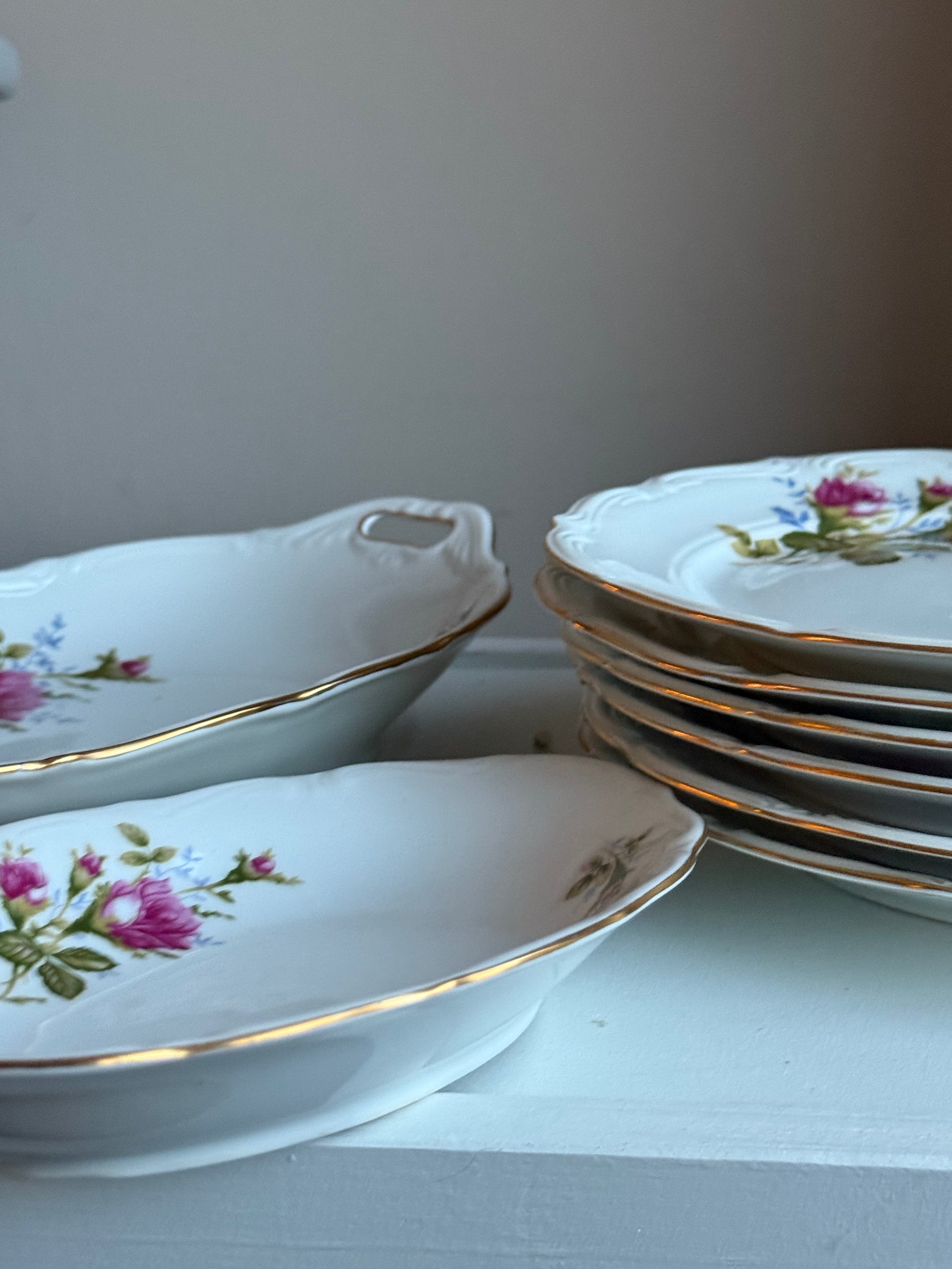 roze rozen borden set 8-delig