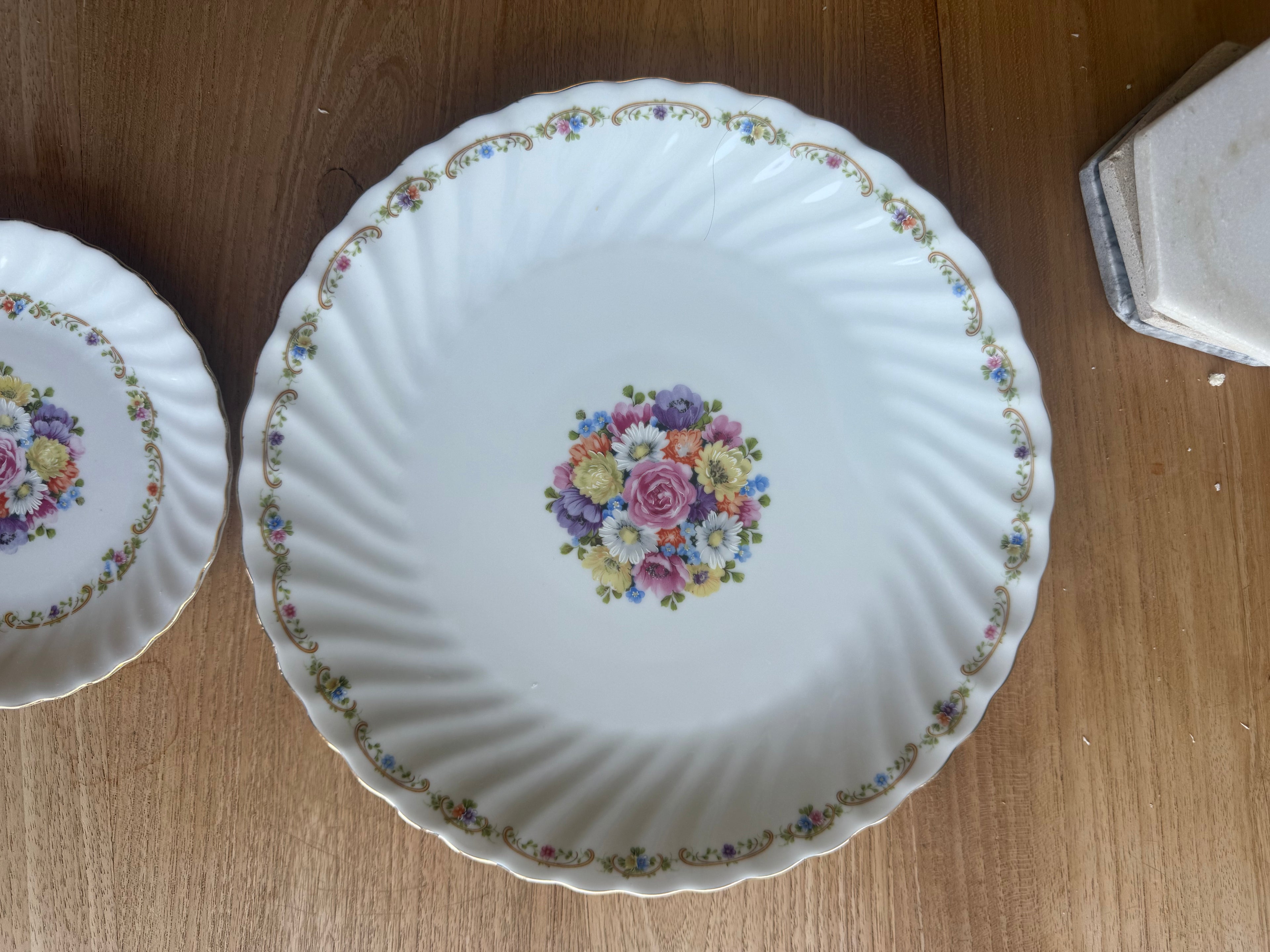 taartbord + schotel gouden rand set