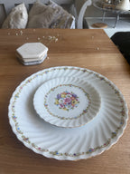 taartbord + schotel gouden rand set