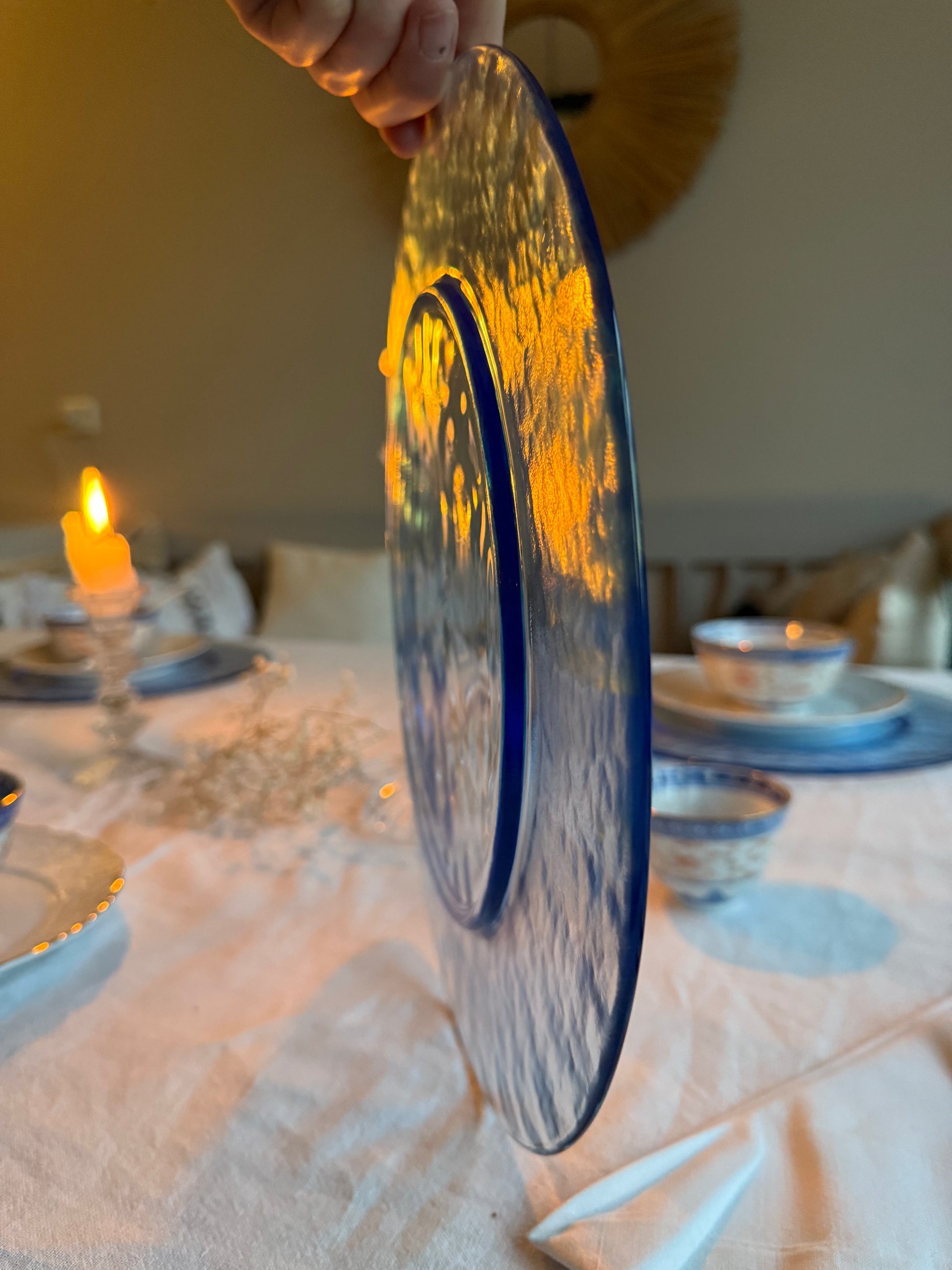 Blauwe ' onderborden' van glas (4st)
