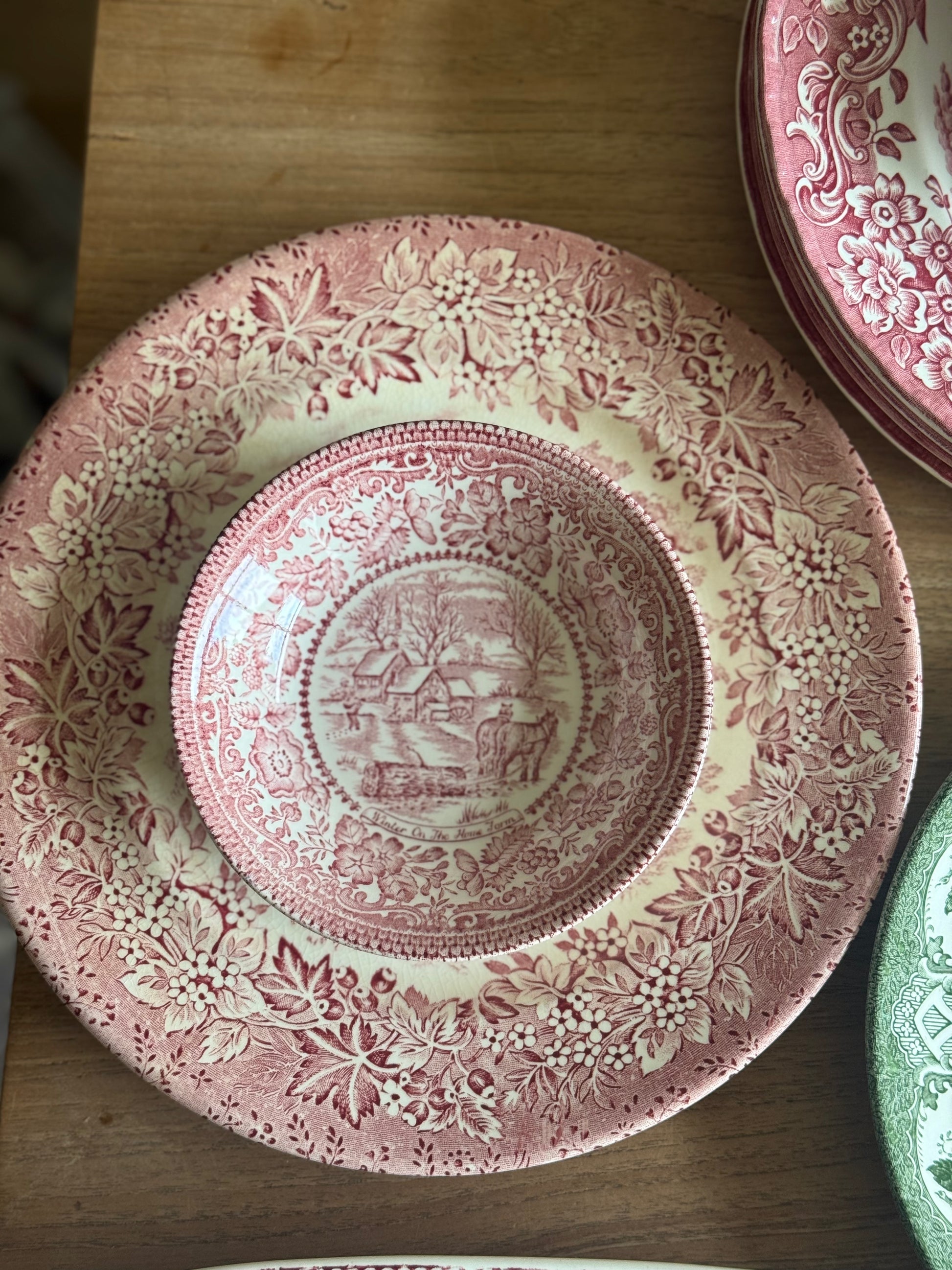 groot bord & kommetje oud roze