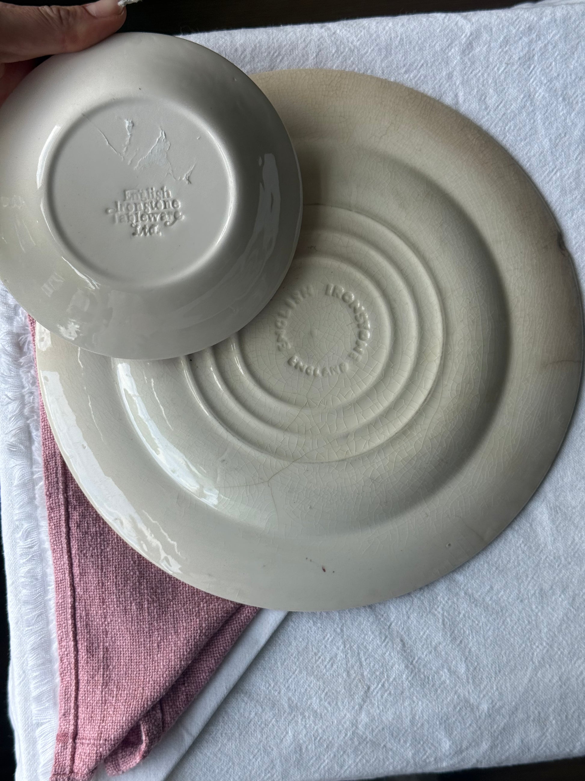 groot bord & kommetje oud roze