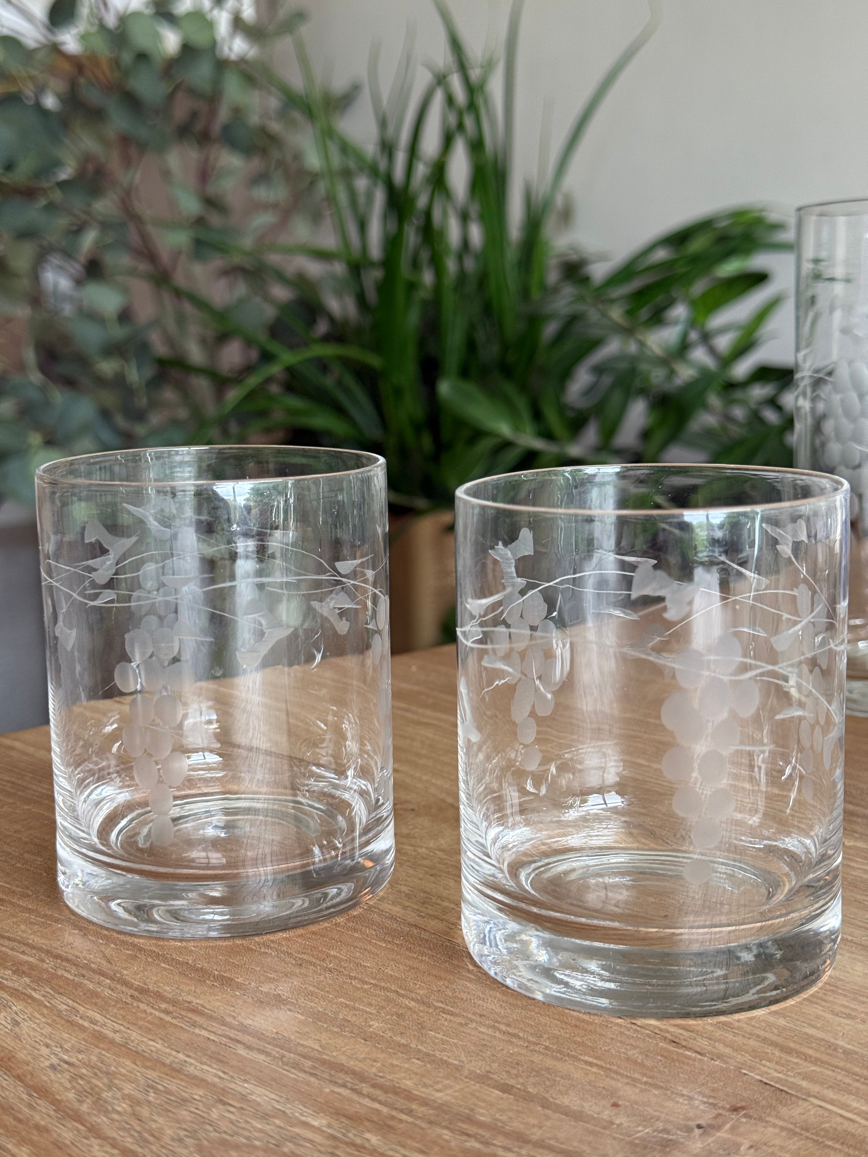 vintage glazen gegraveerde druiven - kleinere (2st)