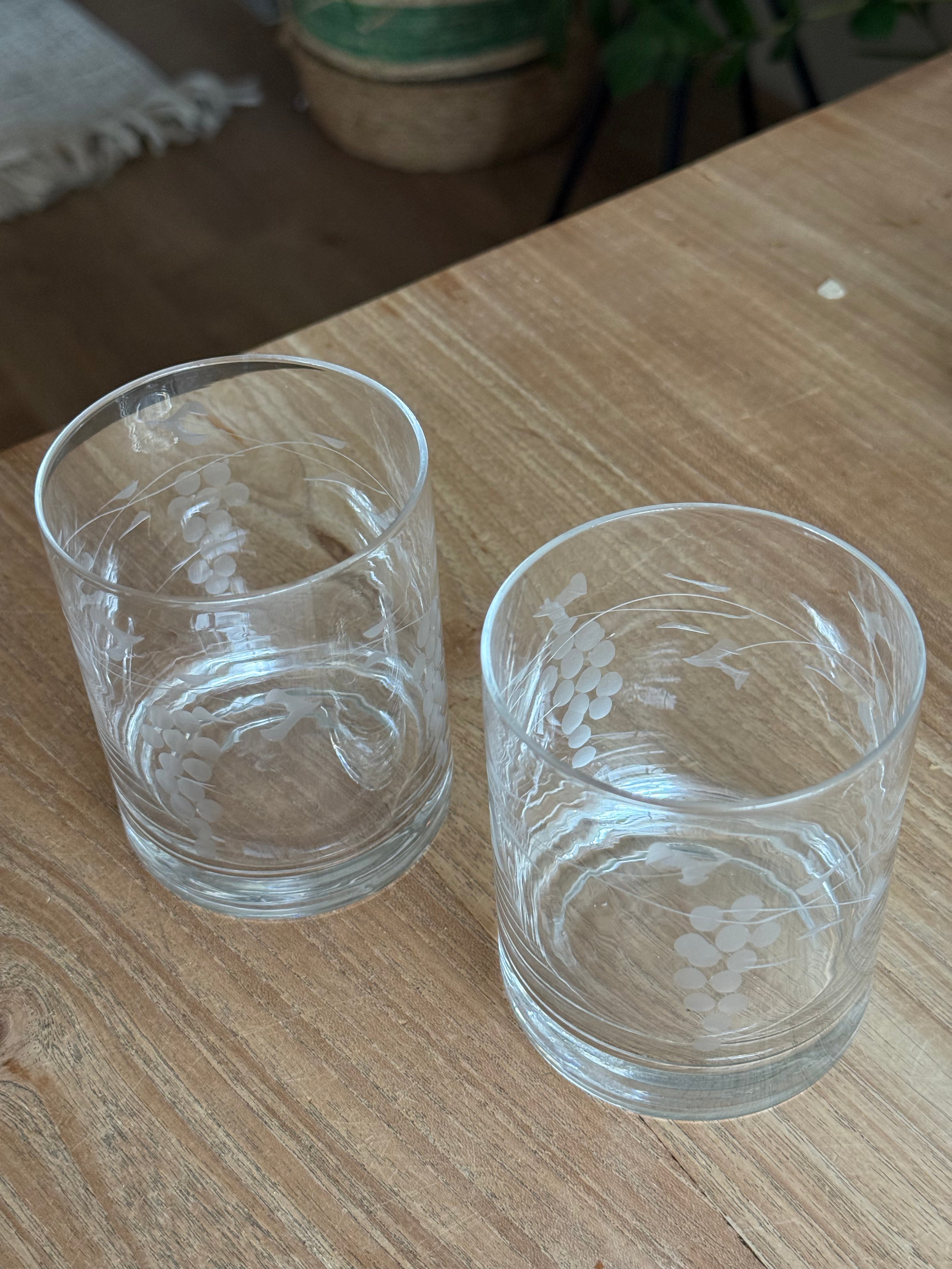 vintage glazen gegraveerde druiven - kleinere (2st)