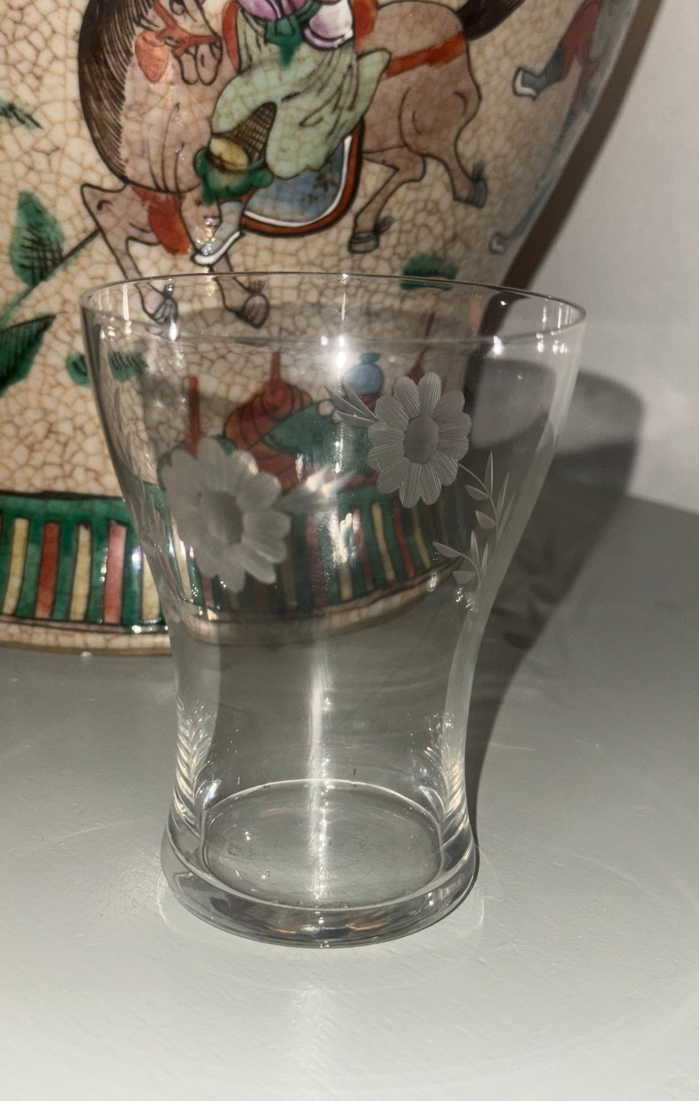 drink glazen gegraveerde bloemen (4st)
