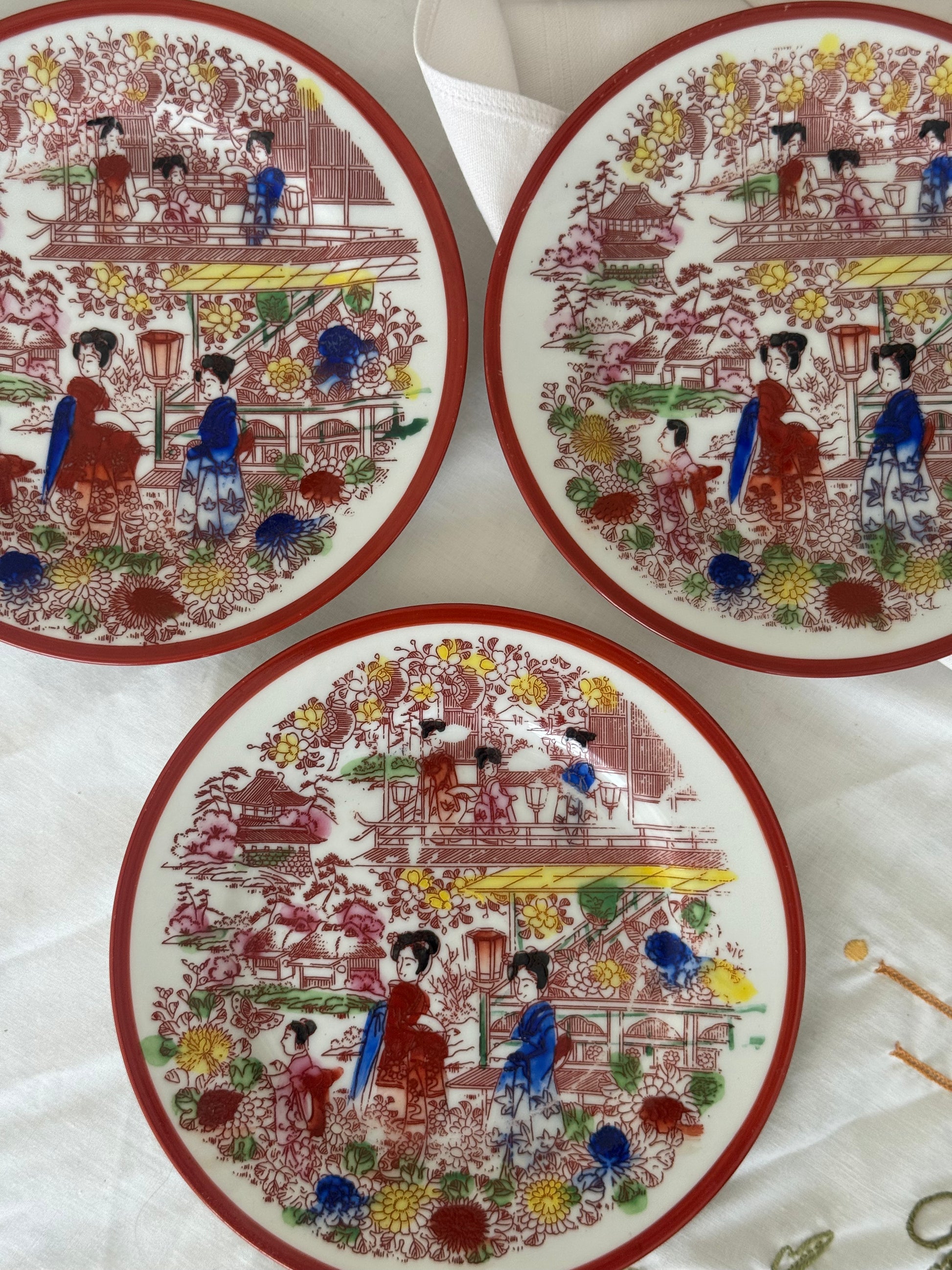 3st Chinese ontbijtbordjes handgeschilderd