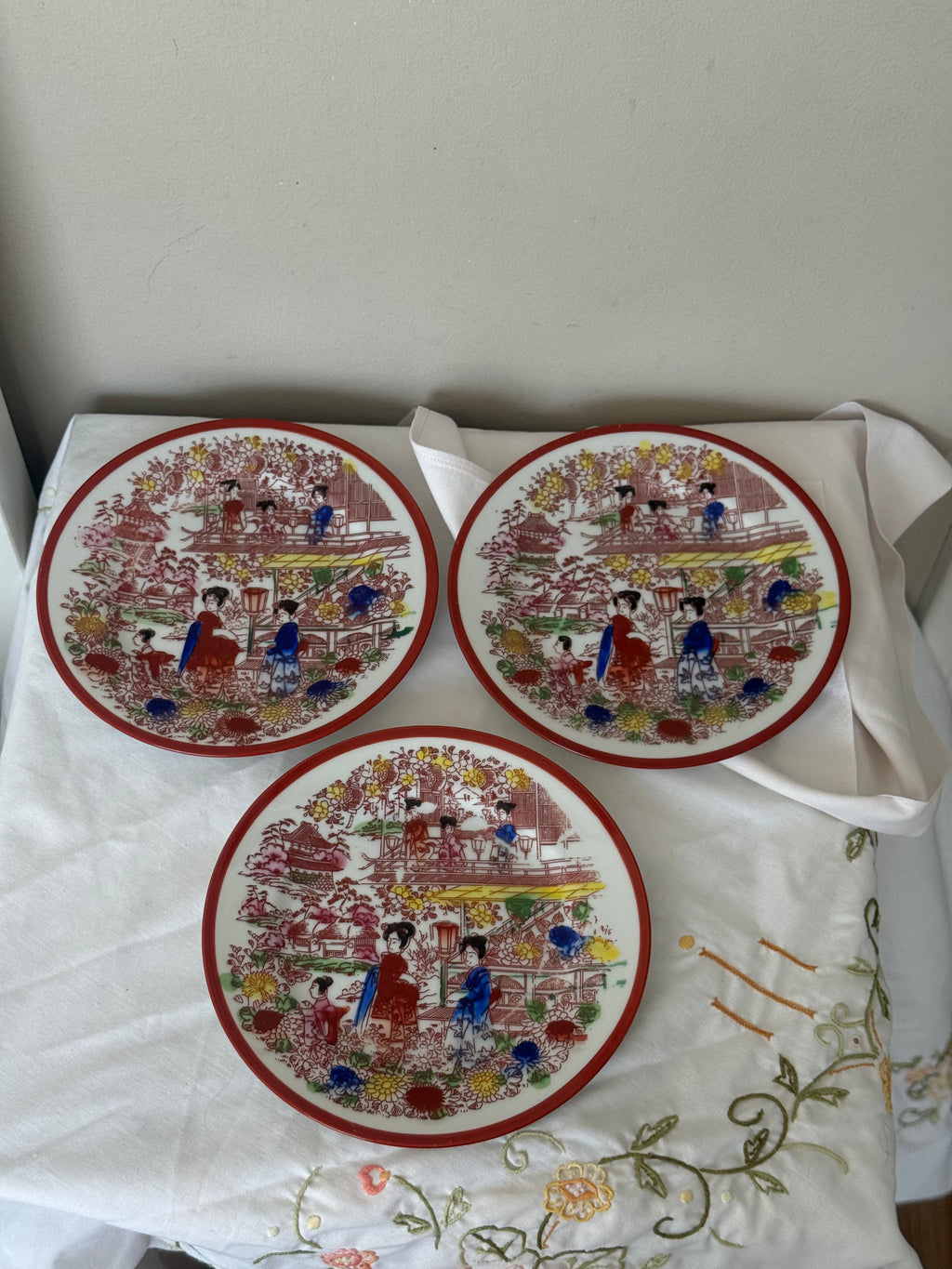 3st Chinese ontbijtbordjes handgeschilderd