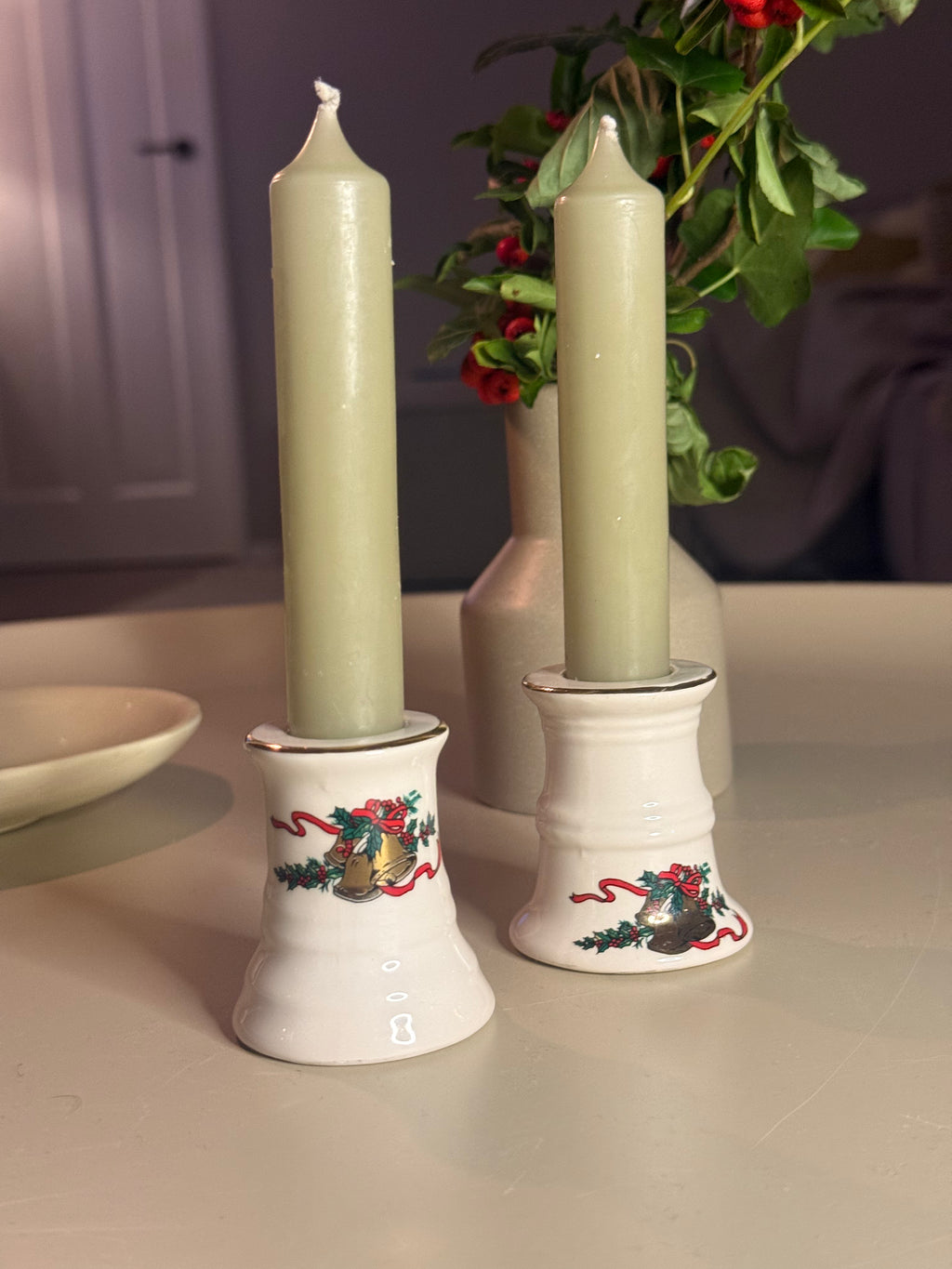 2 kerst kandelaars met gouden randje